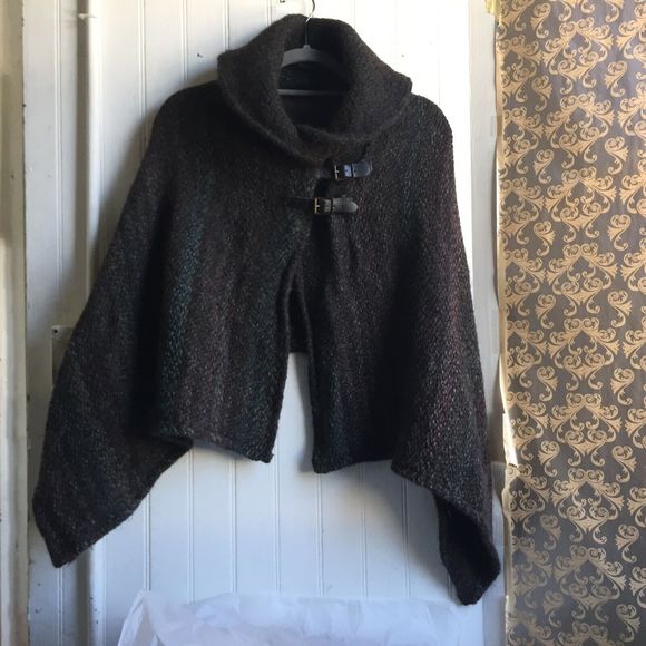 John Branigan Weavers Sweater Shawl Collar Wool Poncho Cape Wrap Jacket Buckles - Picture 9 of 11